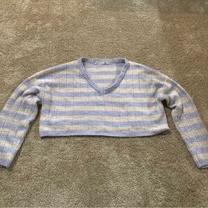 Altar'd State Light Blue And Cream V-Neck Long Sleeve Sweater Top